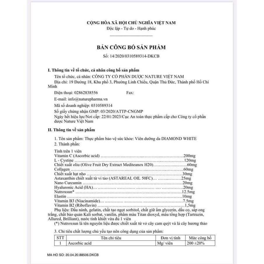 Diamond White Viên uống trắng da Ngọc Trinh 2022