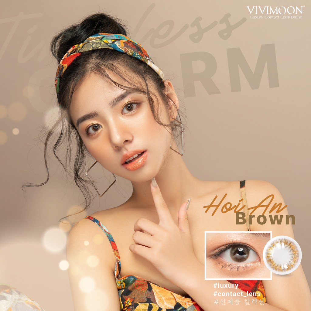 Kính áp tròng Hàn Quốc màu nâu VIVIMOON Hoi An Brown 13.4mm