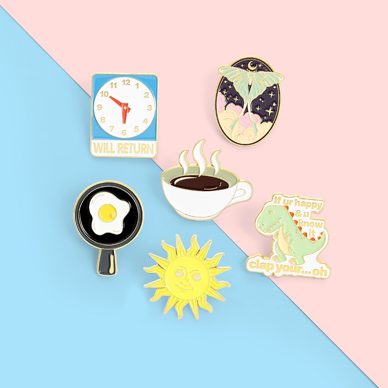 Ghim Cài Áo Kim Loại Hình Khủng Long Trứng Chiên Trứng Khủng Long Hoạt Hình Sáng Tạo Làm Quà Tặng