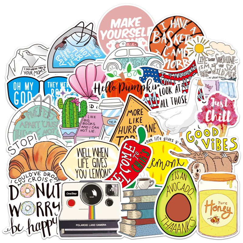 Combo 50 Sticker Decal Nhám không thấm nước size lớn dán Nón BH, laptop, vali, xe, tập vở... MÃ ST2094