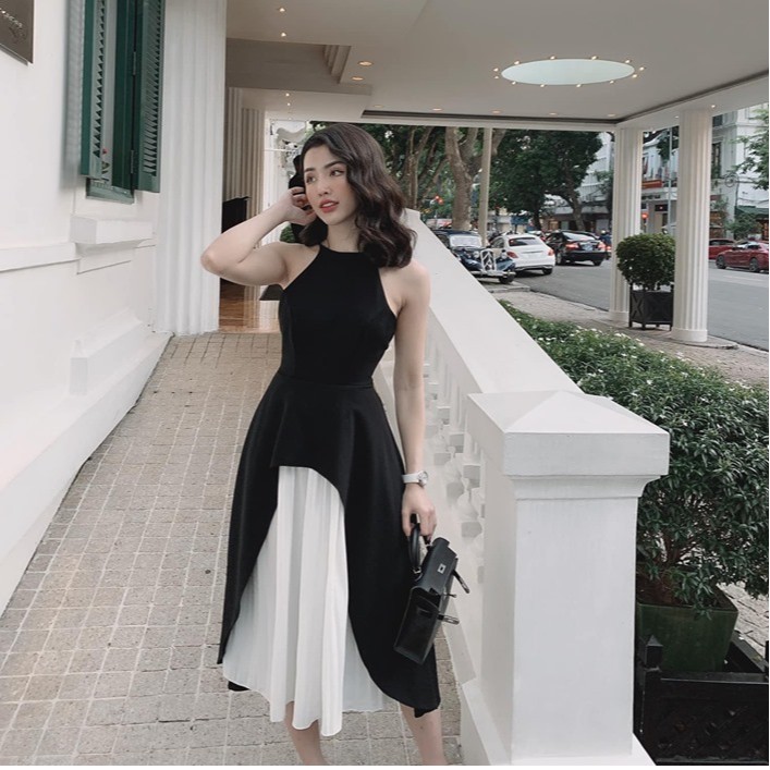VÁY XOÈ CỔ YẾM PHỐI CHÂN XẾP LI HOT HIT