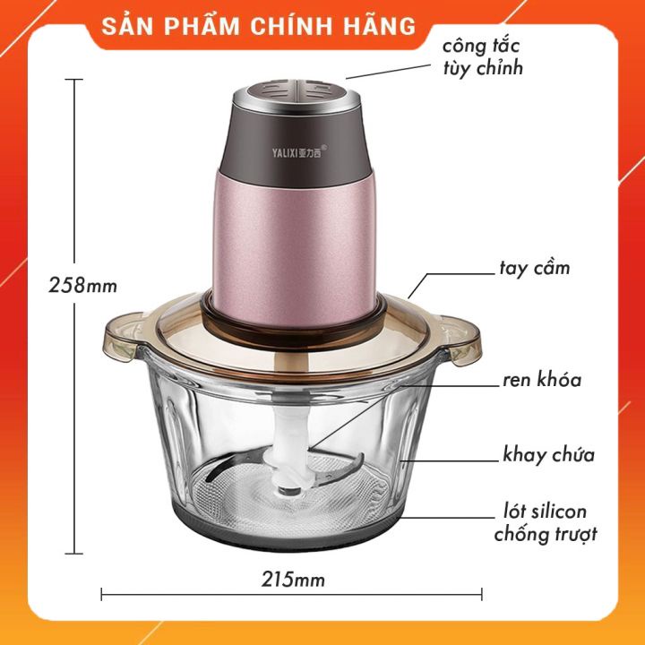 Máy Xay Đa Năng 4 Lưỡi Dao INOX Không Gỉ YALIXI Sương Mai - Dung Tích 2L Xay Thịt SM00196 - Bảo Hành 12 Tháng