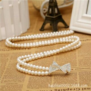 Đai váy thắt lưng nữ ngọc trai 2 tầng mặt nơ