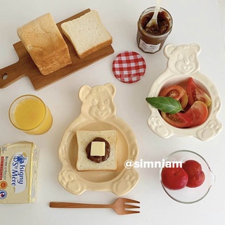 Korean Style Ins Bear Bowl Cute Dessert Bowl Cartoon Salad Cereal Bowl Breakfast Salad Plate Fruit Ceramic Plate