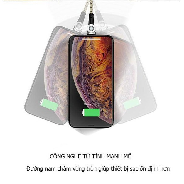 [HOT] [ SIÊU PHẨM ] SẠC NAM CHÂM THÔNG MINH 180º - CHỐNG VƯỚNG TAY XOAY 180º - 3 ĐẦU SẠC IPHONE/ANDROID/TYPE-C