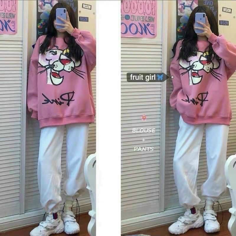 Áo Sweater báo hồng cổ tròn hot hit - chất thun nỉ ngoại mềm mịn | BigBuy360 - bigbuy360.vn