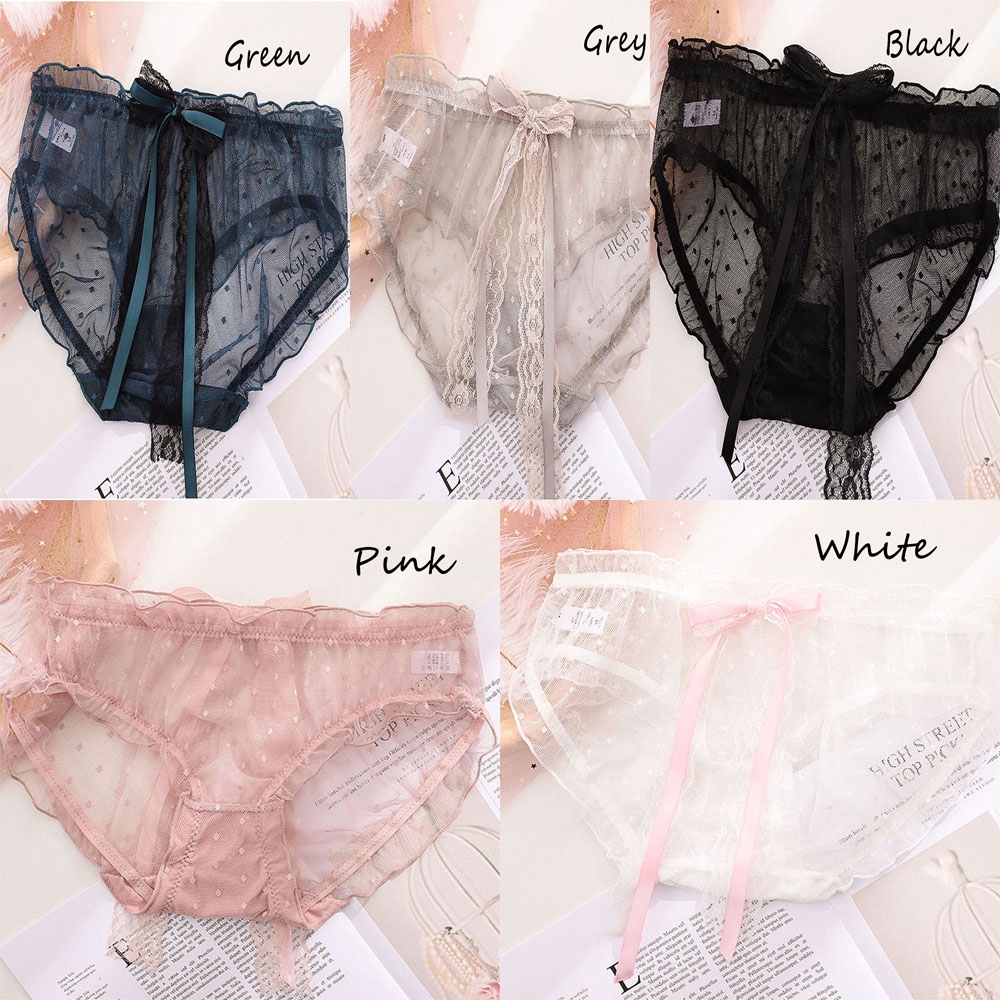 Quần lót ren lưng thấp họa tiết chấm bi đính thắt nơ cho nữ | BigBuy360 - bigbuy360.vn