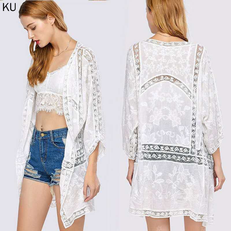 Áo khoác cardigan ren hoa chống nắng đi biển phong cách Hàn Quốc cho nữ
