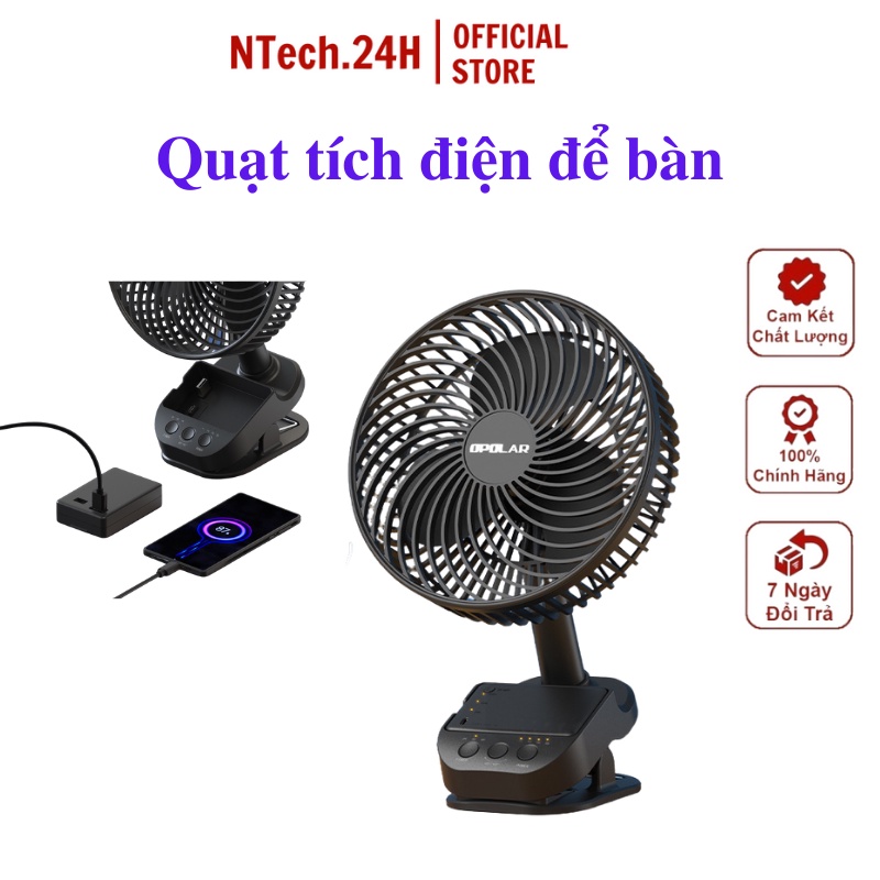 Quạt tích điện để bàn dung lượng pin lớn 10000mA siêu mát, máy quạt tích điện, quạt kẹp dùng ở bàn làm việc, dã ngoại