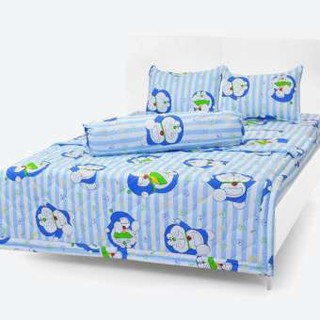 Bộ chăn ga gối Cotton Thắng Lợi hình đô rê mon