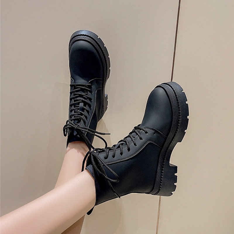 Giày bốt martin IELGY mũi tròn thắt dây phong cách Hàn Quốc thời trang dành cho nữ