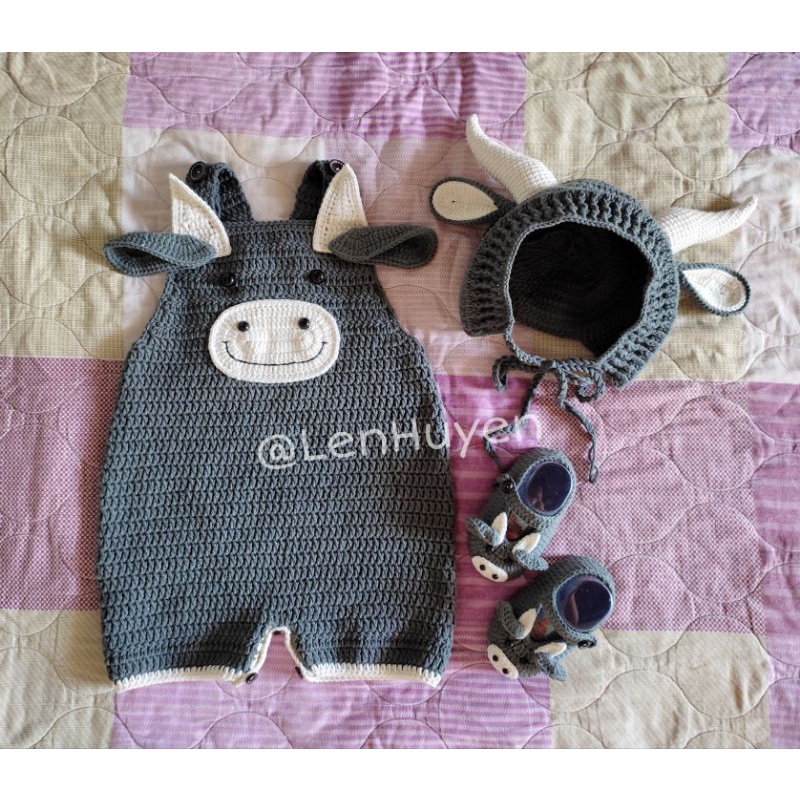 Set đồ len handmade hình con trâu dễ thương xinh xắn bé trai bé gái
