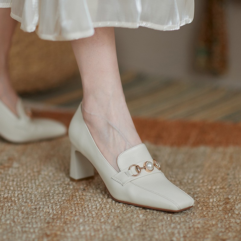 Giày cao gót gắn khóa kim loại / ngọc trai nhân tạo thời trang thanh lịch dành cho nữ