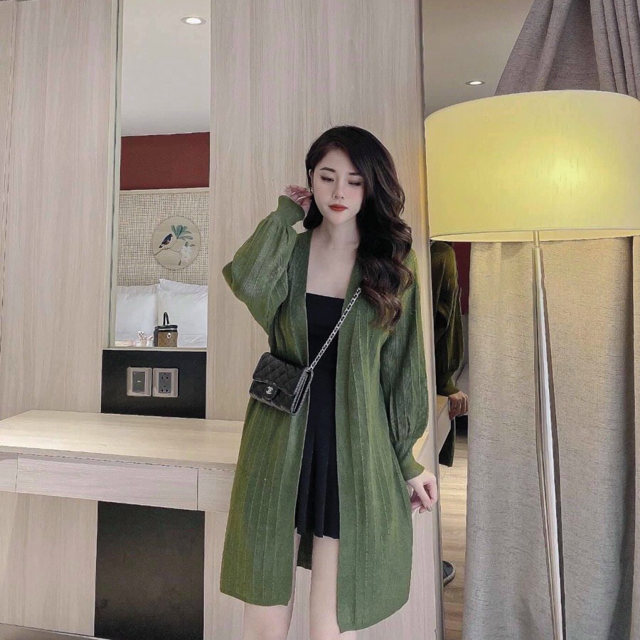 Áo Khoác Cardigan Len Nữ Dáng Dài TEMA - Áo Khoác Cardigan Len Tay Bồng | BigBuy360 - bigbuy360.vn