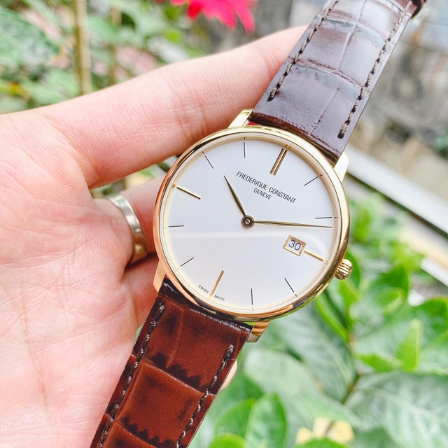 Đồng hồ nam Frederique Constant Slimline FC-220V5S5, máy Quartz, kính Sapphire, mạ vàng PVD, dây da, case 38mm