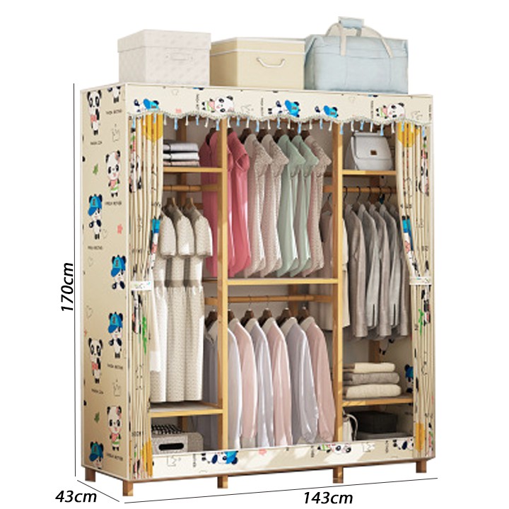 Tủ quần áo bằng vải khung gỗ tre chống mối mọt 140cm TUR067