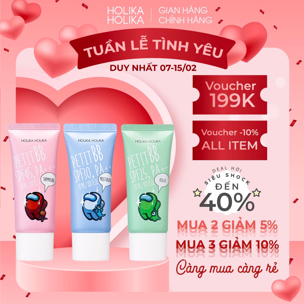 [Among Us limited edition] Kem BB HOLIKA HOLIKA trang điểm chống nắng dưỡng ẩm Petti SPF PA++ 30ml