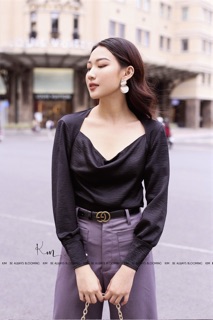 Áo lụa tay dài cổ đổ (ảnh thật shop chụp)