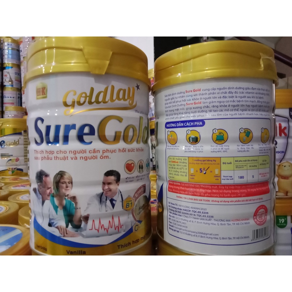 Sữa Goldlay Sure Gold 900g dành cho người già yếu, sau phẫu thuật, người ăn uống kém