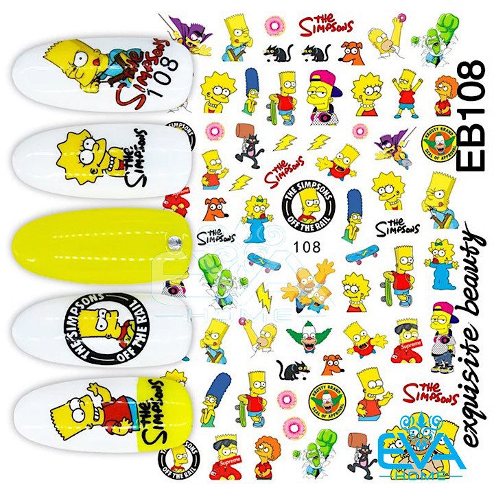 Decal Dán Móng Tay 3D Nail Sticker Hoạ Tiết Hoạt Hình Gia Đình Simpsons EB108