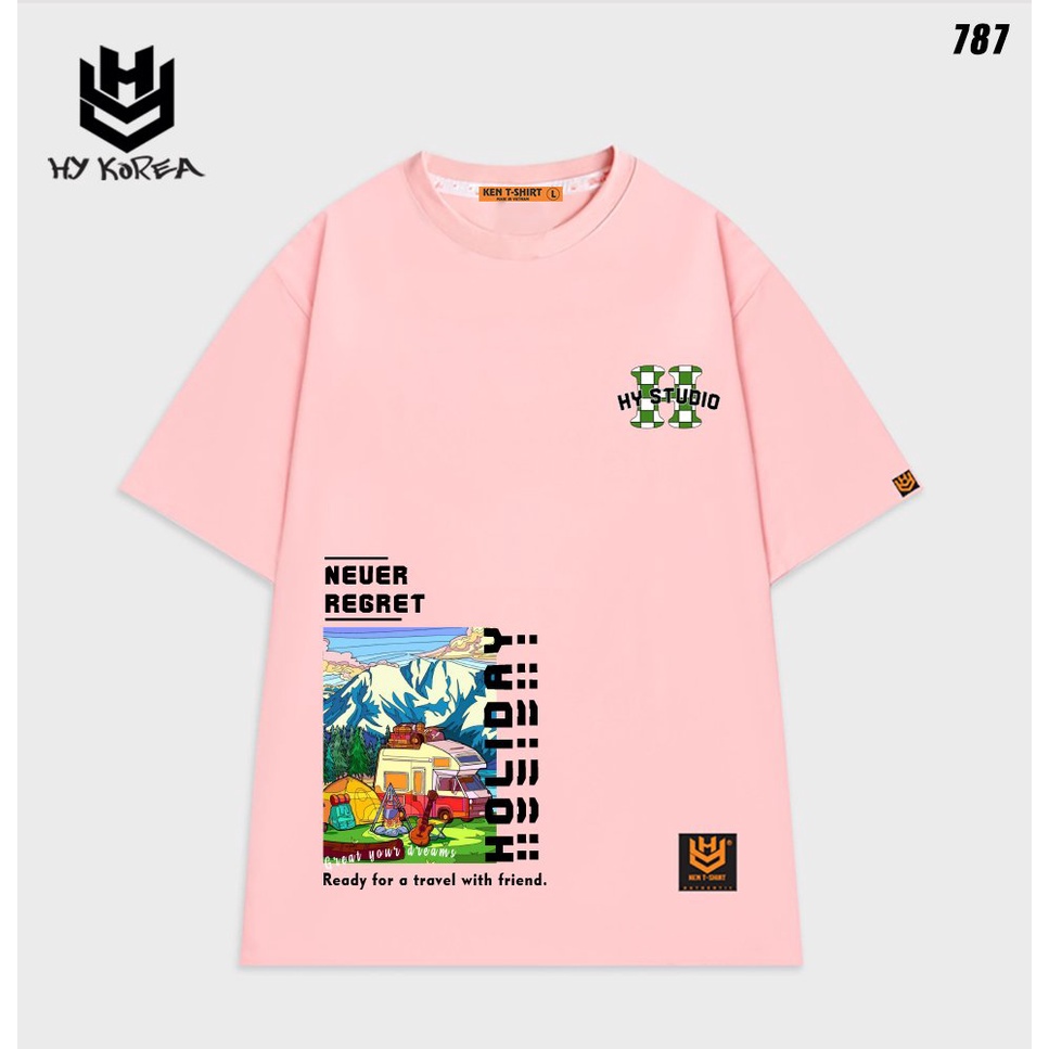 Áo phông nam nữ tay lỡ HY KOREA form rộng Hình phong cảnh Never Regret 787