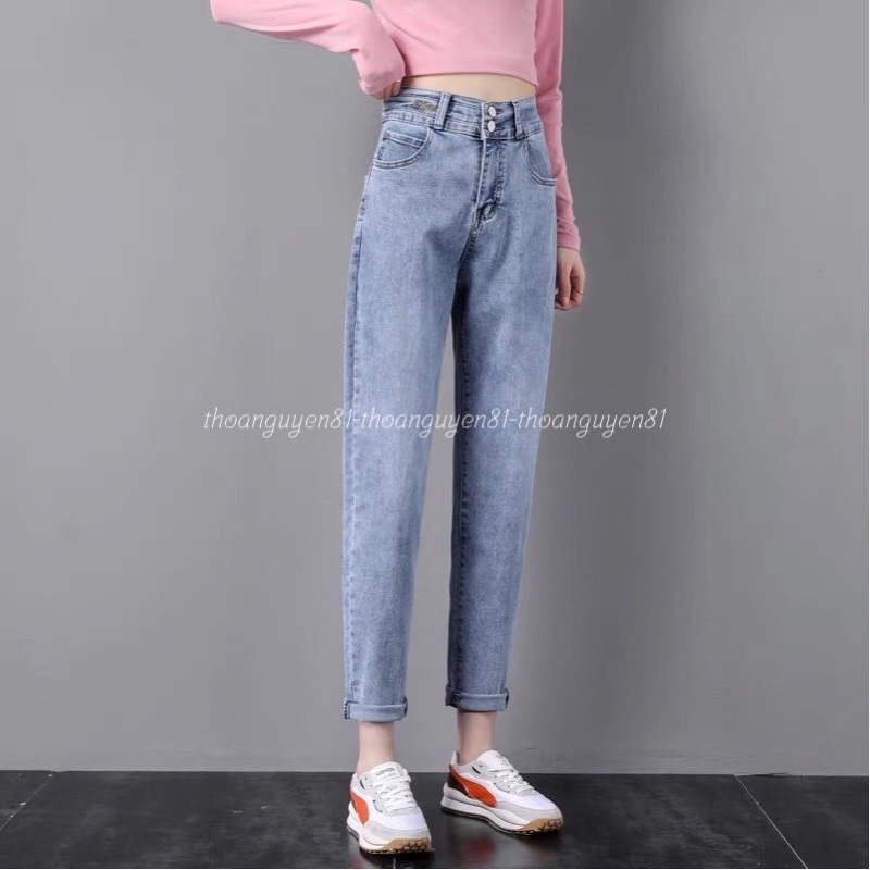 Quần jean nữ baggy lưng cao co giãn có túi , quần bò cạp cao bigsize  jeans trơn dài basic