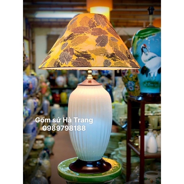 Đèn ngủ decor gốm sứ Bát Tràng cao cấp men trắng