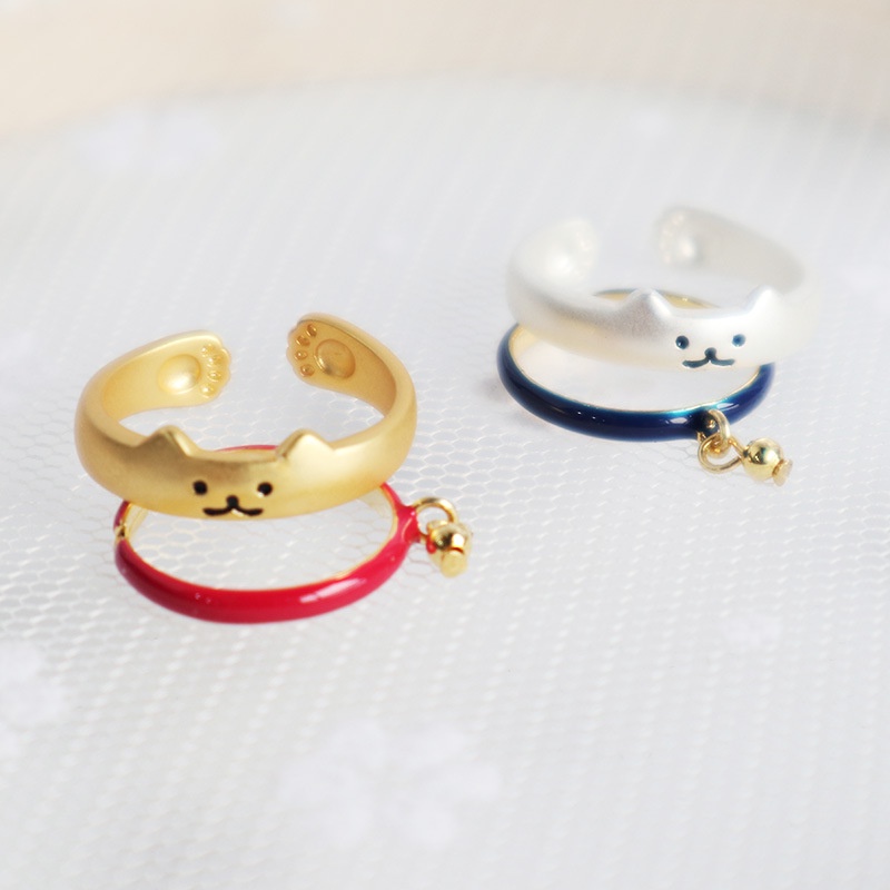 [Hàng Mới Về] Nhẫn Hở Mặt Họa Tiết Chân Mèo Dễ Thương Có Thể Điều Chỉnh