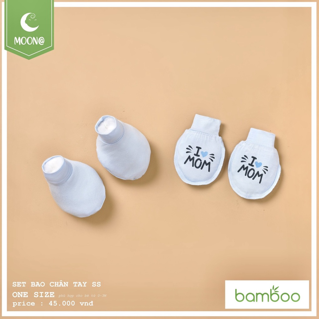 Bao tay chân và mũ Moon họa tiết chất cotton cao cấp cho bé