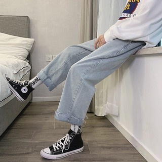 Quần jean baggy xanh unisex, rách gấu ống suông phong cách Hàn Quốc 2021 - BD CLOTHES | BigBuy360 - bigbuy360.vn