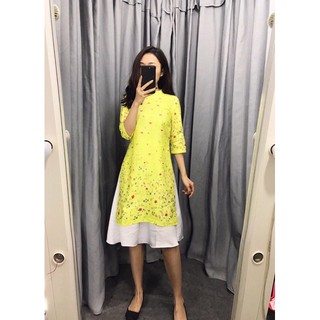 Đầm cách tân vải gấm xuất dư lót lụa