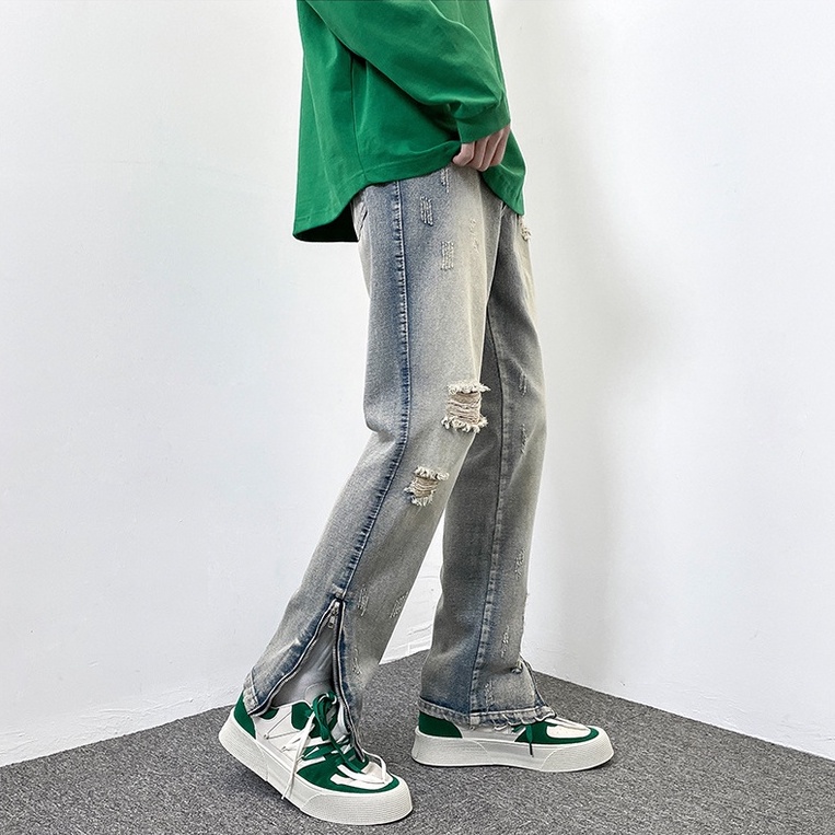 Quần Jeans Nam Dài Rách Gối quần bò nam Thời Trang quần jean ống đứng ulzzang quần jean nữ phong cách Hàn Quốc quần bò nữ