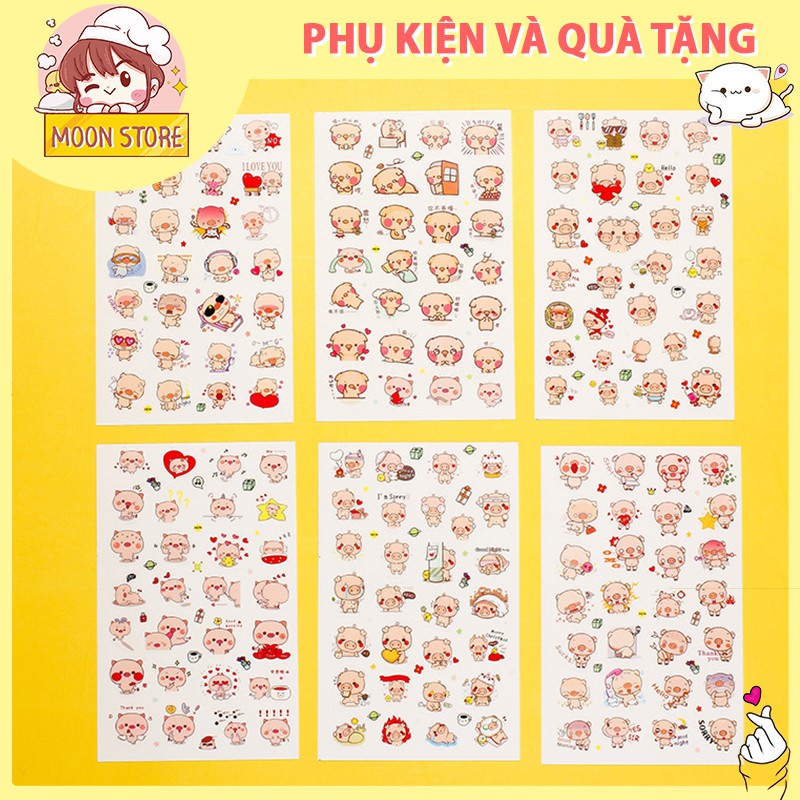 Sét 6 tấm Sticker heo xinh - nguồn sỉ giá rẻ