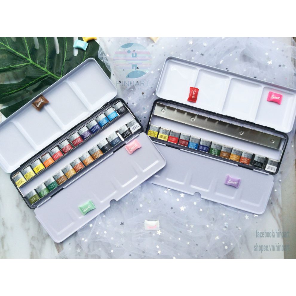 Set màu nước Winsor &amp; Newton Professional Customisable Travel Tin - 12/24 màu - dạng half-pan