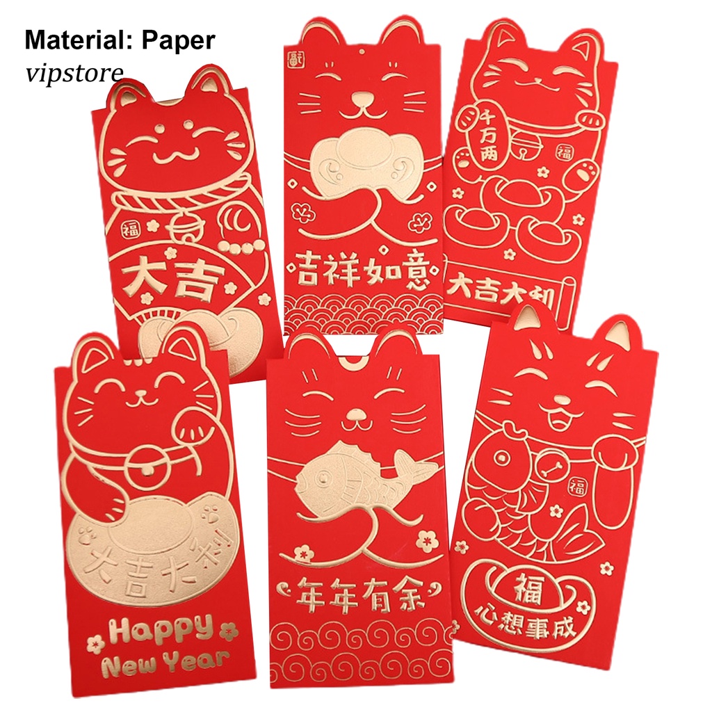 Set 3 bao lì xì hình mèo phong cách Trung Hoa cho năm mới - Lana Queen