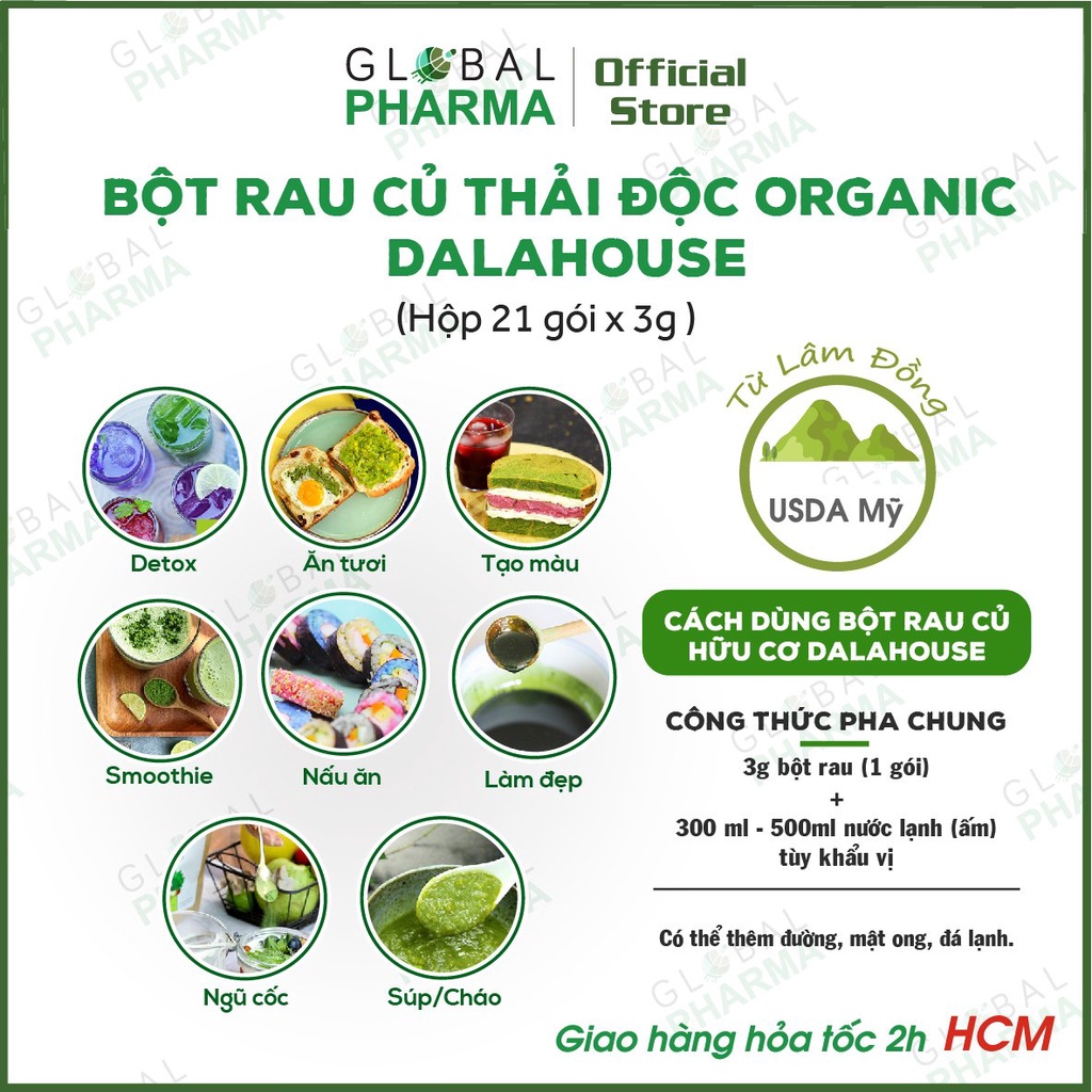 Combo Bột Rau Củ Detox Thải Độc, Hỗ Trợ Giảm Cân, Đẹp Da Dalahouse 63g (21 gói x 3g x 7 vị)