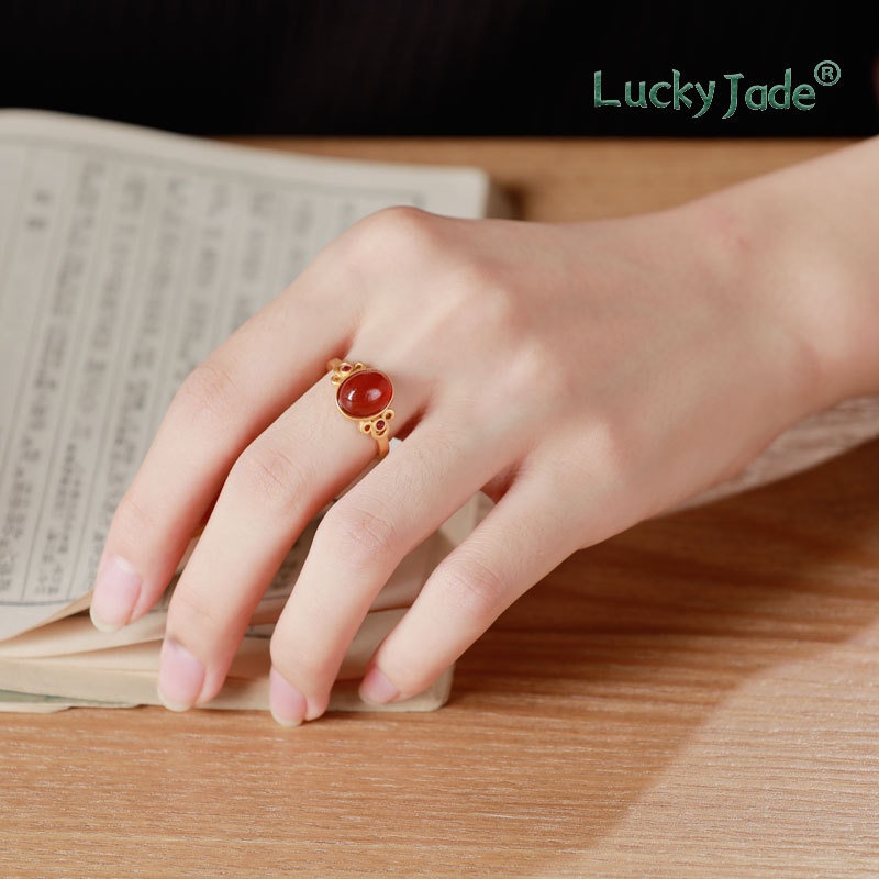 Nhẫn Mạ Vàng 18K Đính Hạt Ngọc Bích Thời Trang