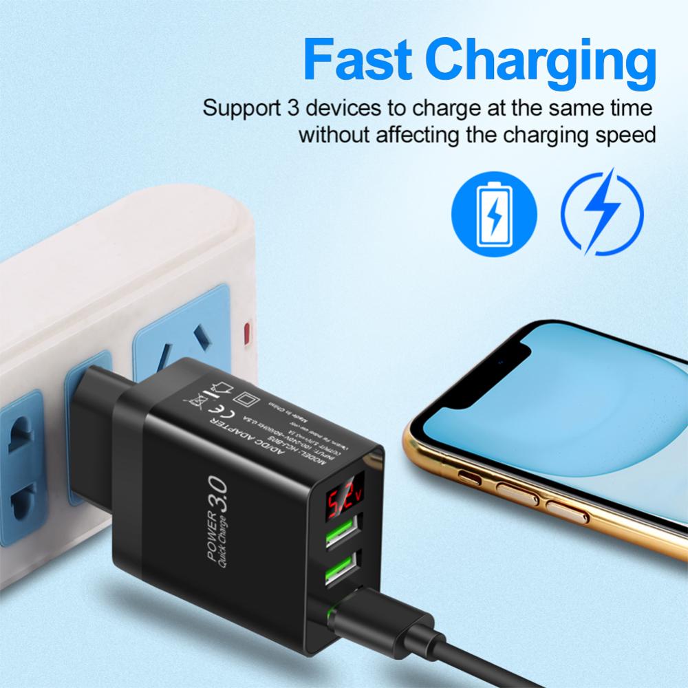 Đầu Sạc Nhanh 3 Cổng Usb 3.0 Cho IPhone Xiaomi Samsung Huawei 5V 3A J1K5 Bộ sạc dự phòng