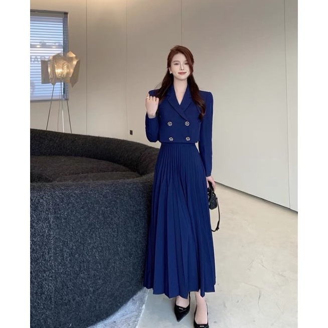 Clara✨ Set váy công sở xanh saphia