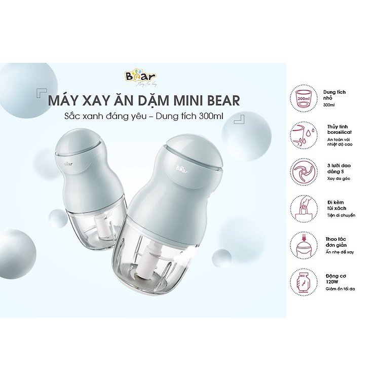 Máy xay đa năng Bear GR-B03V2 0,3L cho bé ăn dặm máy xay mini cầm tay Bear chính hãng bản quốc tế BH 18 tháng