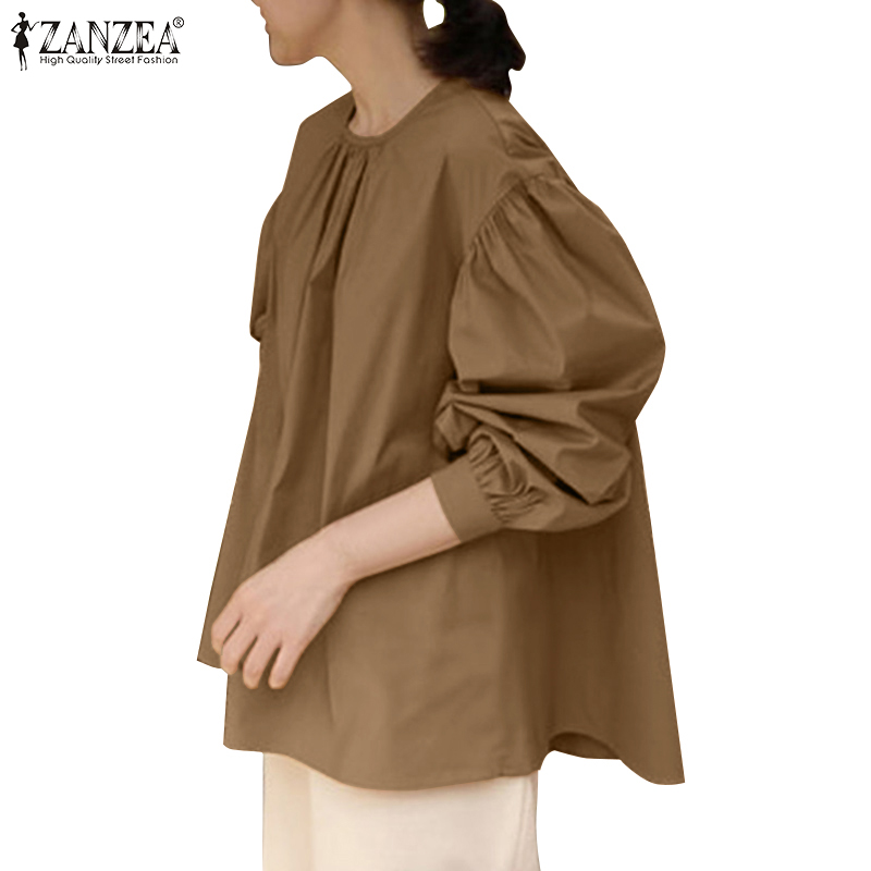 Áo ZANZEA Tay Dài Dáng Rộng Màu Trơn Thời Trang Phong Cách Cho Nữ