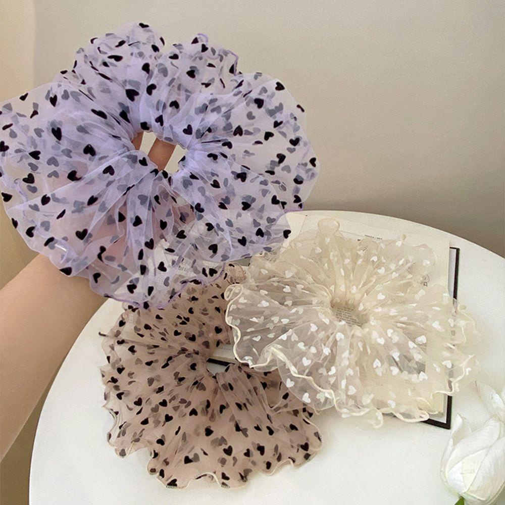 Dây Buộc Tóc Vải Lưới Co Giãn Họa Tiết Chấm Bi / Trái Tim Dễ Thương Cho Bạn Gái