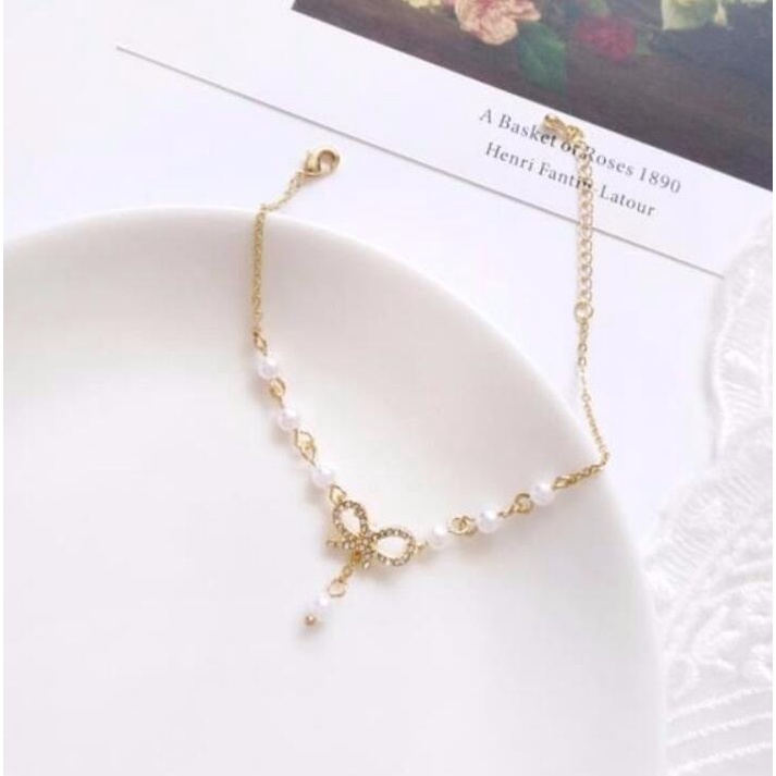 Vòng Tay Đính Nơ Và Ngọc Trai Xinh Xắn Thời Trang Cho Nữ