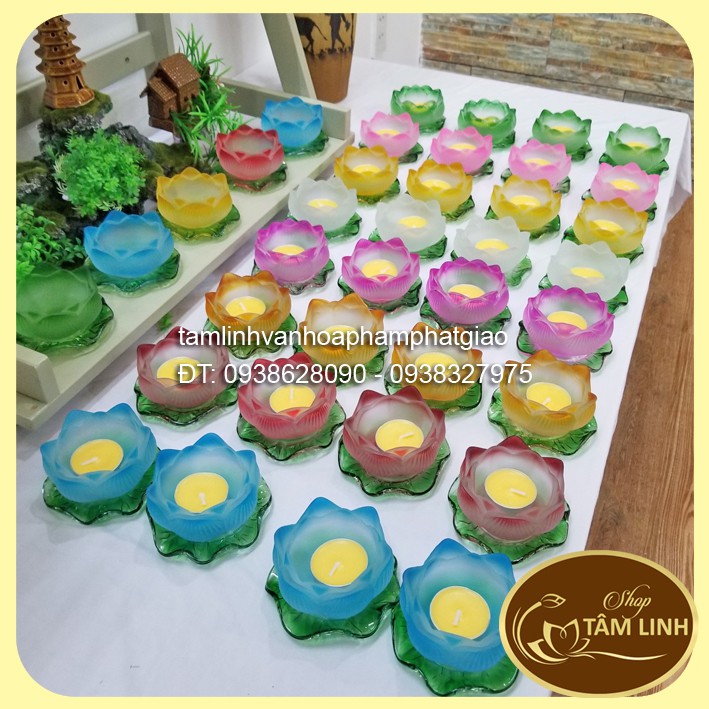 Đế Hoa Sen Lưu Ly _Nhiều Màu Để Đèn Cầy