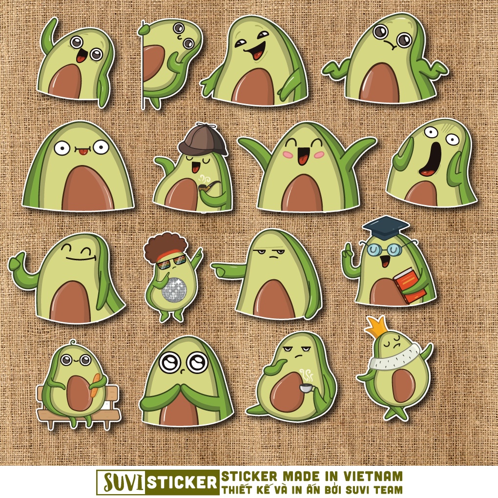 50 Sticker Trái Bơ Avocado chống nước sticker dán mũ bảo hiểm, laptop, điện thoại, đàn guitar, vali. MSP: SV44