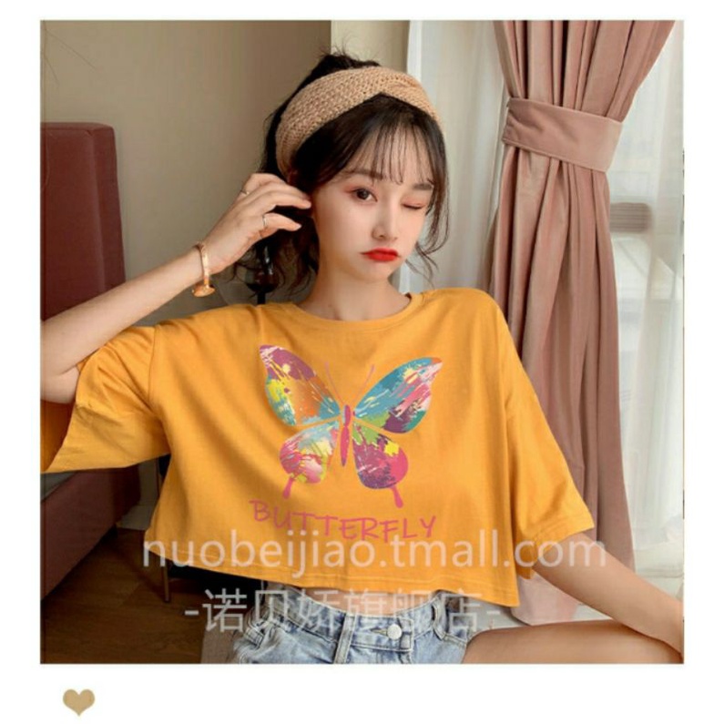 Áo croptop, áo kiểu croptop from rộng tay lỡ chất cotton mát mịn in hình BUTTE