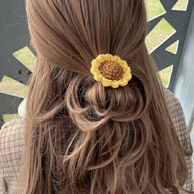 Dây cột tóc hoa hướng dương bằng len Handmade [Ảnh thật+Hàng sẵn]