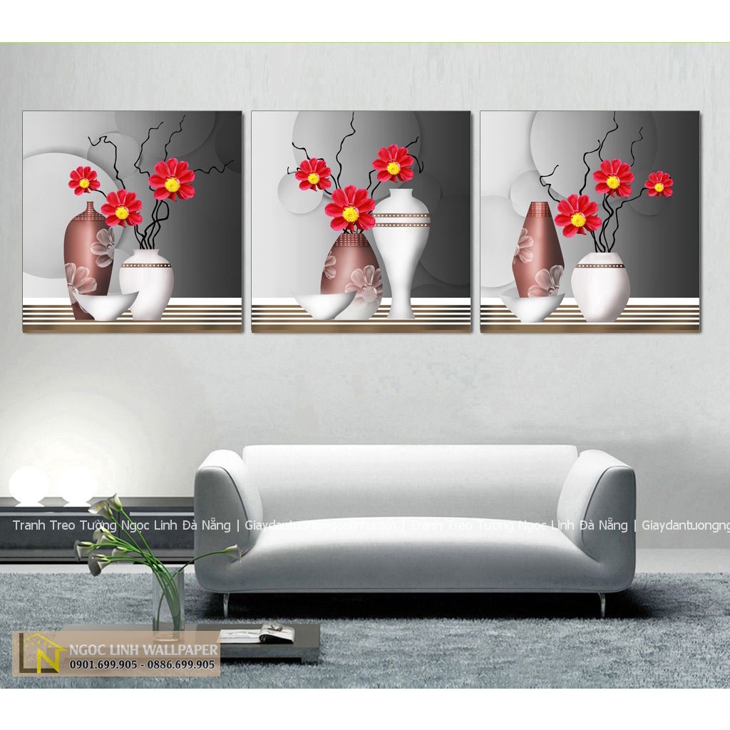 TRANH TREO TƯỜNG - TRANH BỘ 3 BÌNH HOA - ĐÀ NẴNG