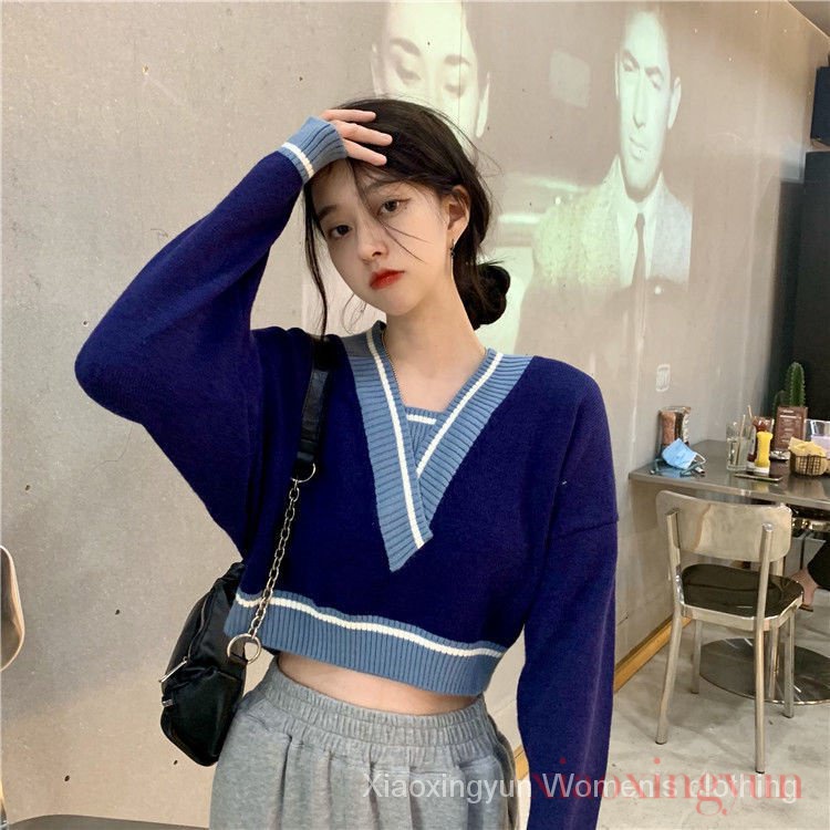 【mage188.vn】Áo Sweater Tay Dài Dáng Rộng Thân Ngắn Phong Cách Retro Thời Trang Mùa Thu Cho Nữ