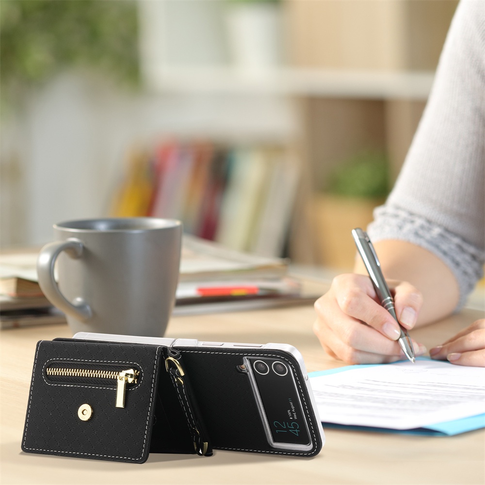 Ốp điện thoại HOCE da nắp gập có ngăn thẻ và dây đeo cho Samsung Galaxy Z Flip 4 Z Flip 5 5G Zzfip5 Flip4 Flip3